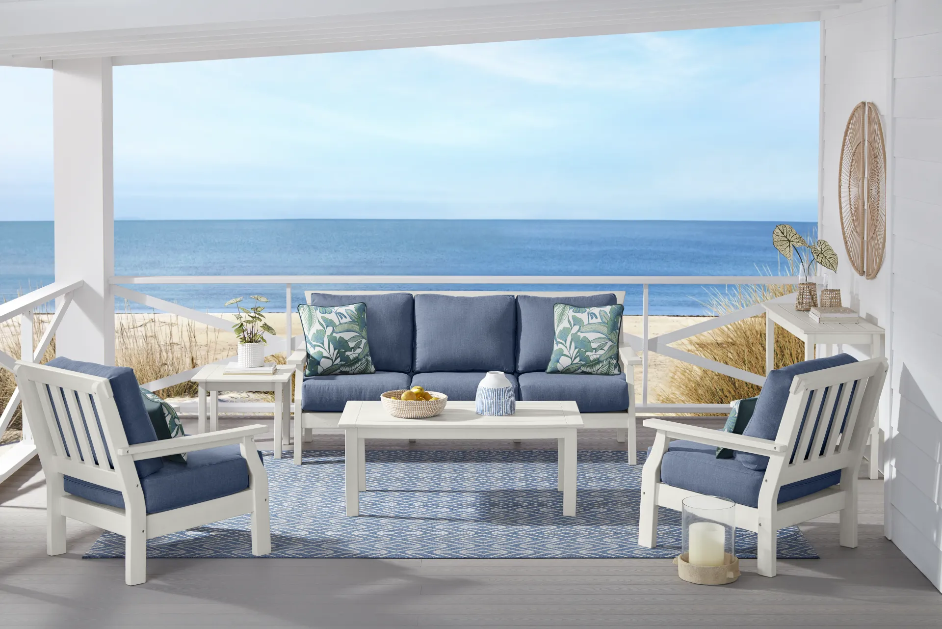 Eastlake White Outdoor Club Chair with Blueberry Cushions - Image 1