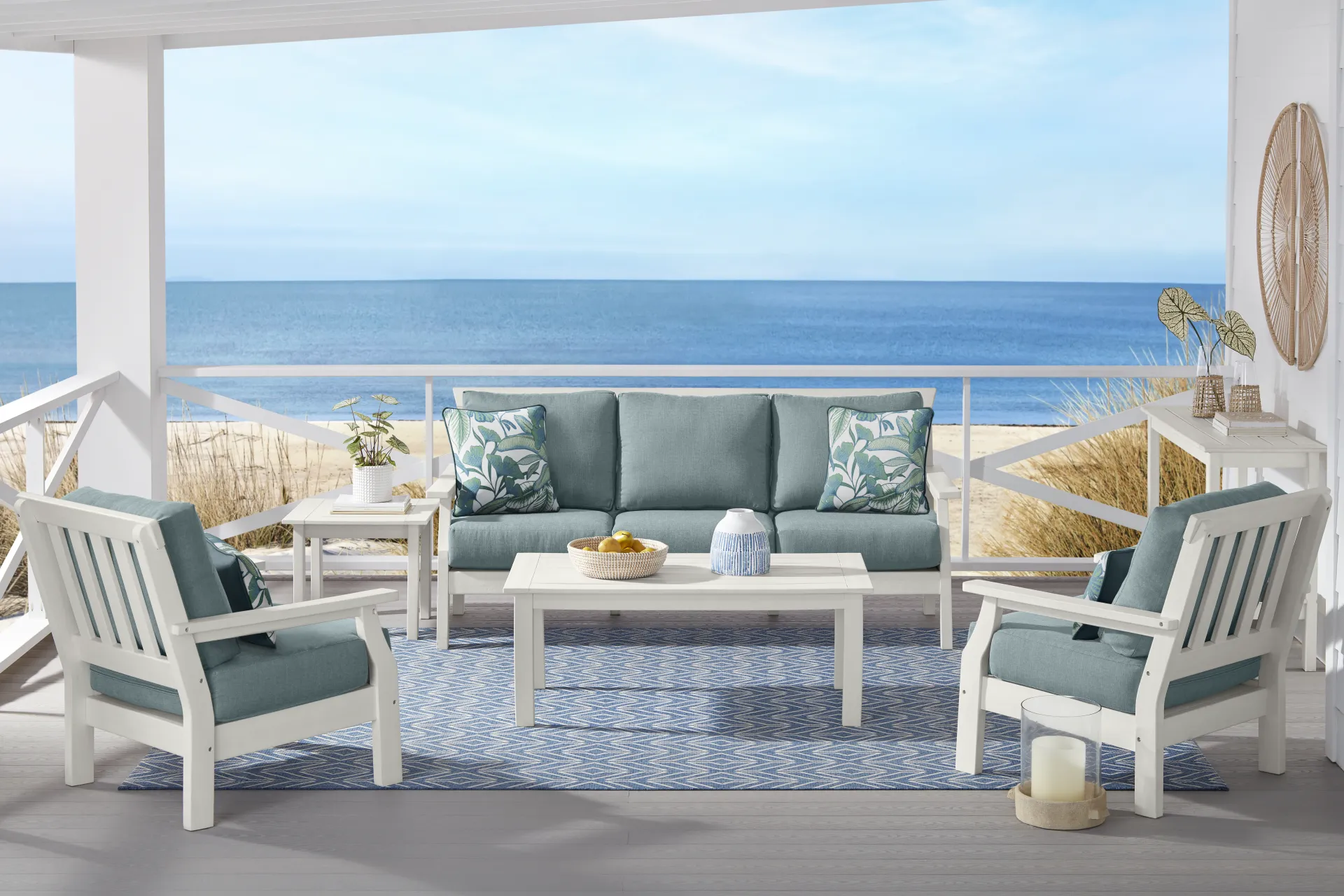 Eastlake White Outdoor Club Chair with Breeze Cushions - Image 1