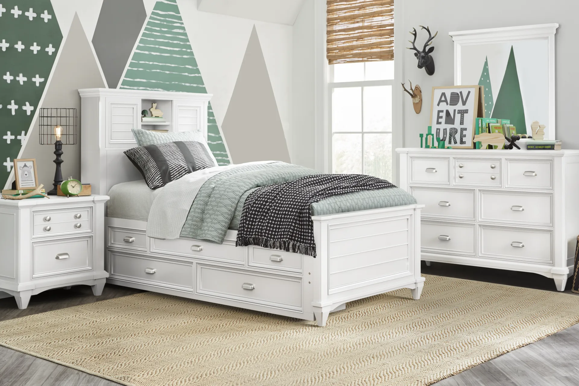 Hilton Head Kids White Twin Bookcase Bed with Storage Side Rail - Image 1