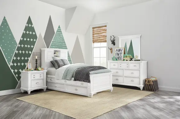 Kids Hilton Head White Twin Bookcase Bed with Storage Side Rail