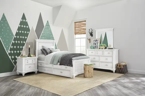 Kids Hilton Head White Twin Panel Bed with Storage Side Rails
