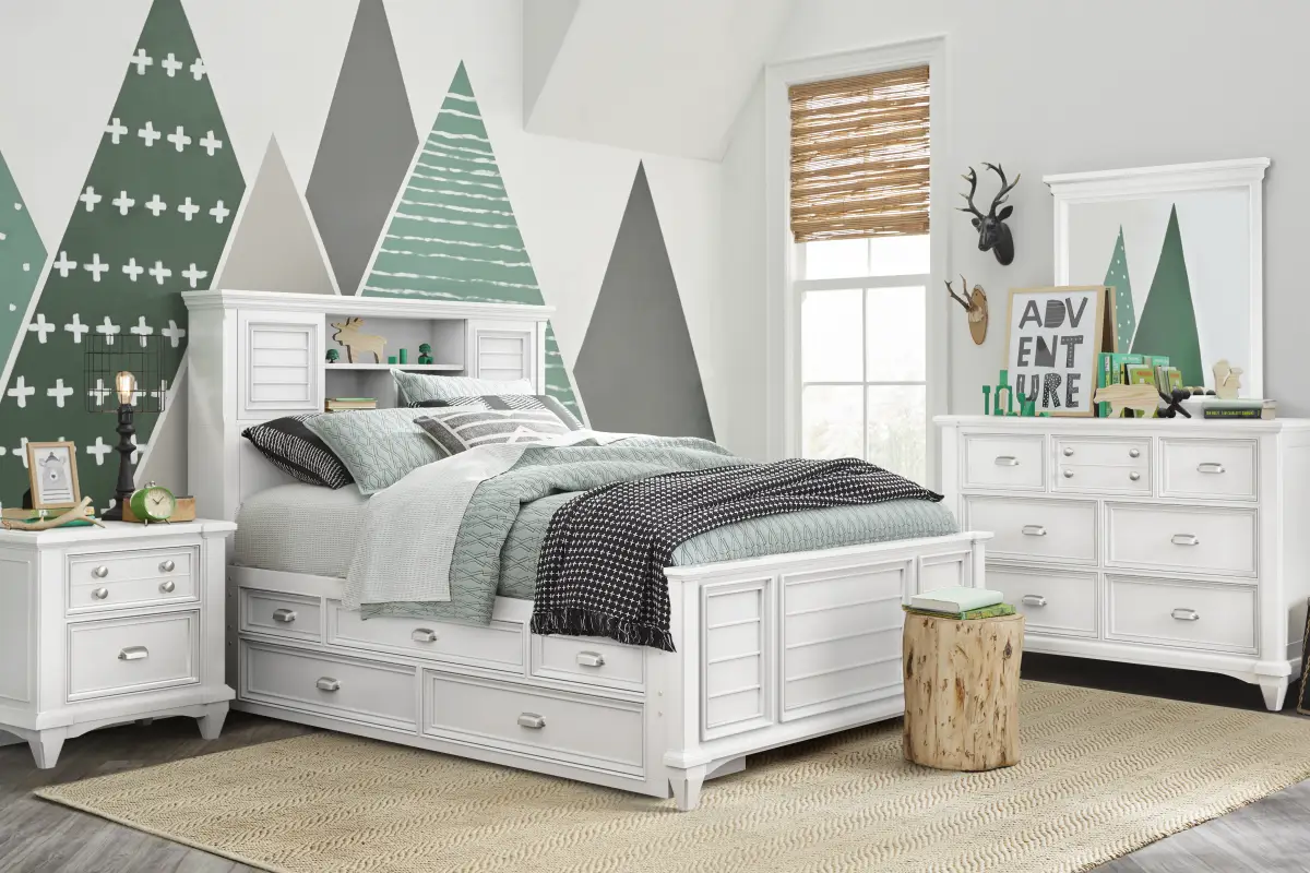 Kids Hilton Head White Full Bookcase Bed with Storage Side Rails