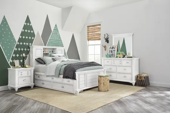 Kids Hilton Head White Full Bookcase Bed with Storage Side Rails