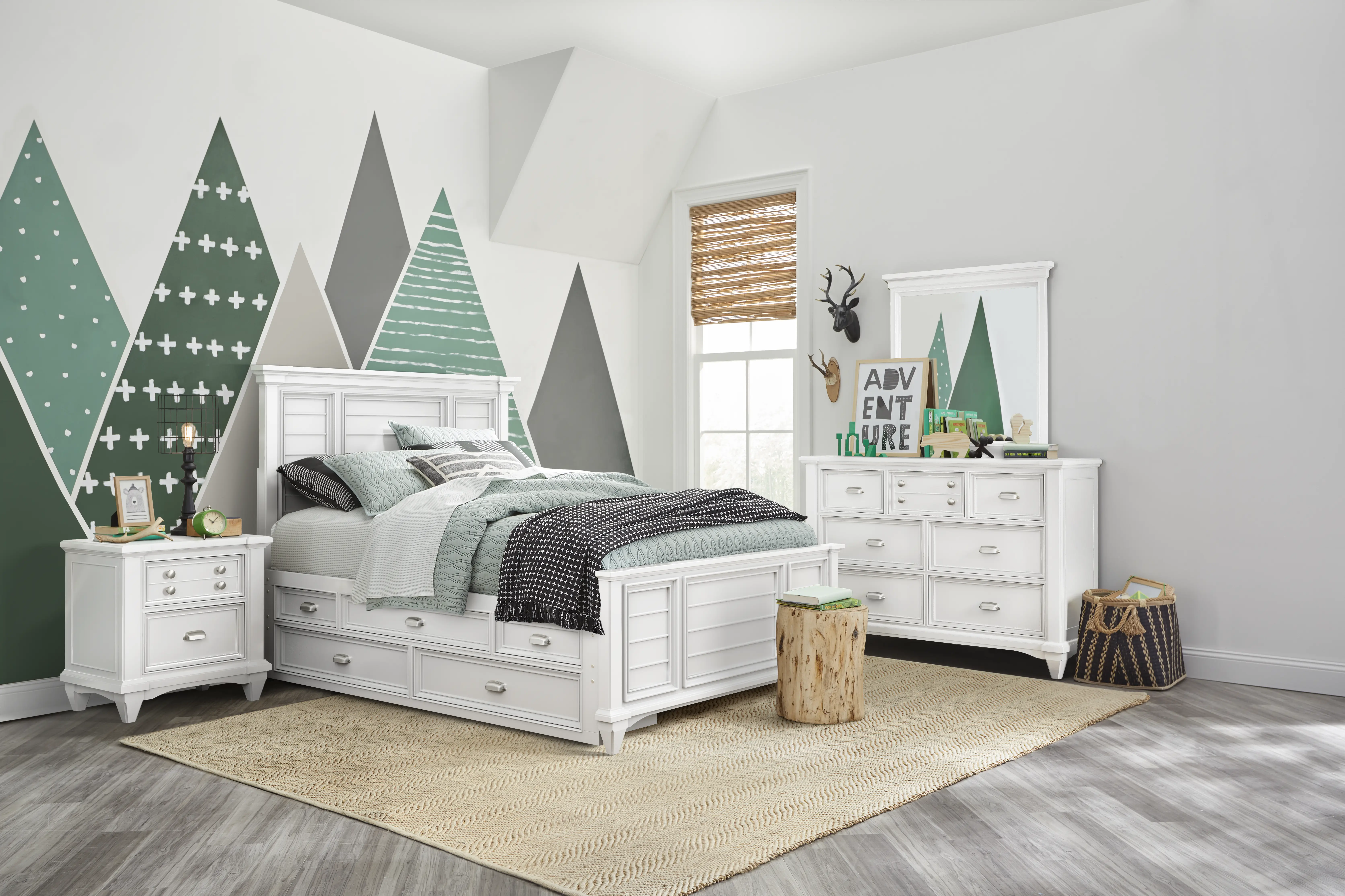 Kids Hilton Head White Full Panel Bed with Storage Side Rails - Thumbnail - Image 2