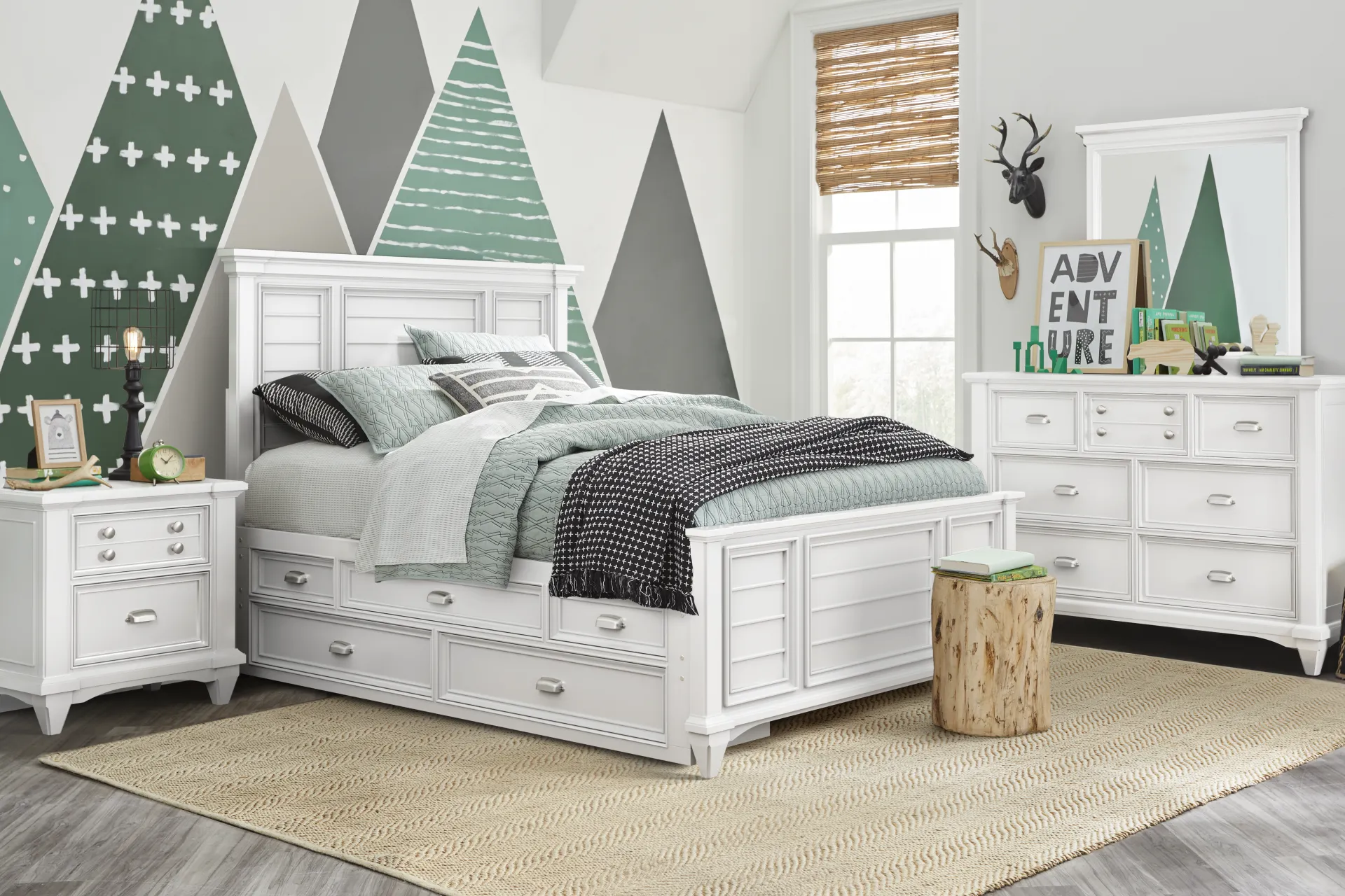 Hilton Head Kids White Full Panel Bed with Storage Side Rail - Image 1