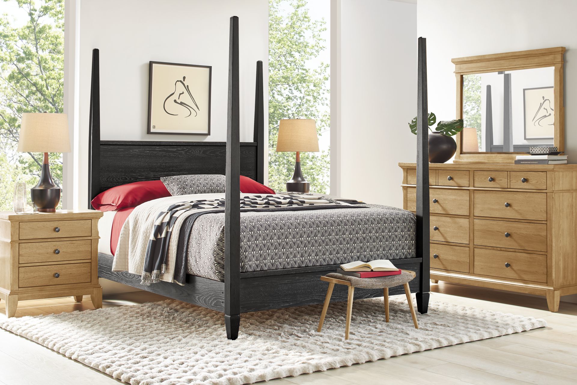 Springville Natural 5 Pc King Bedroom with Black Poster Bed - Image 1