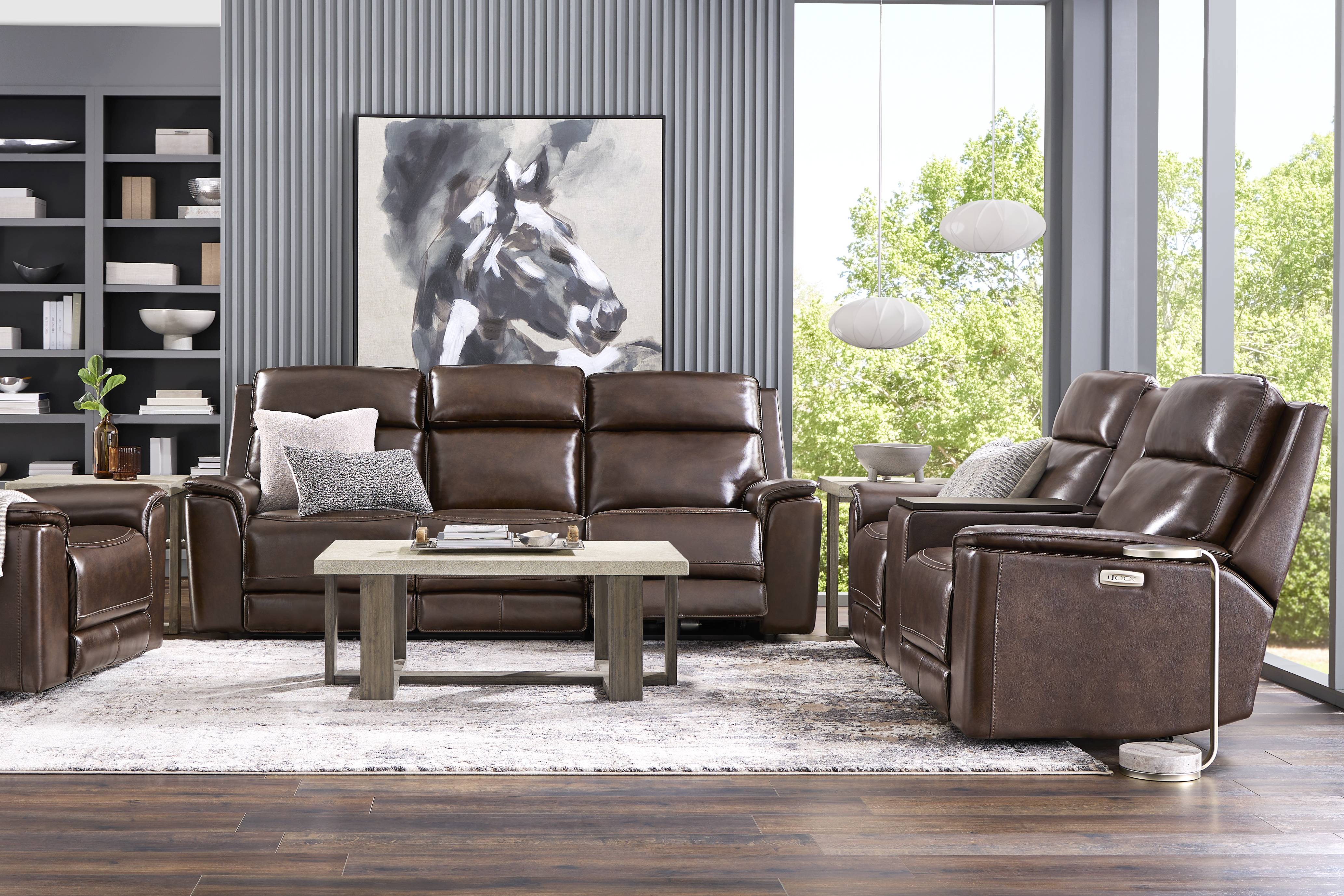 Magellan Chocolate Leather Dual Power Reclining Sofa - Thumbnail - Image 2