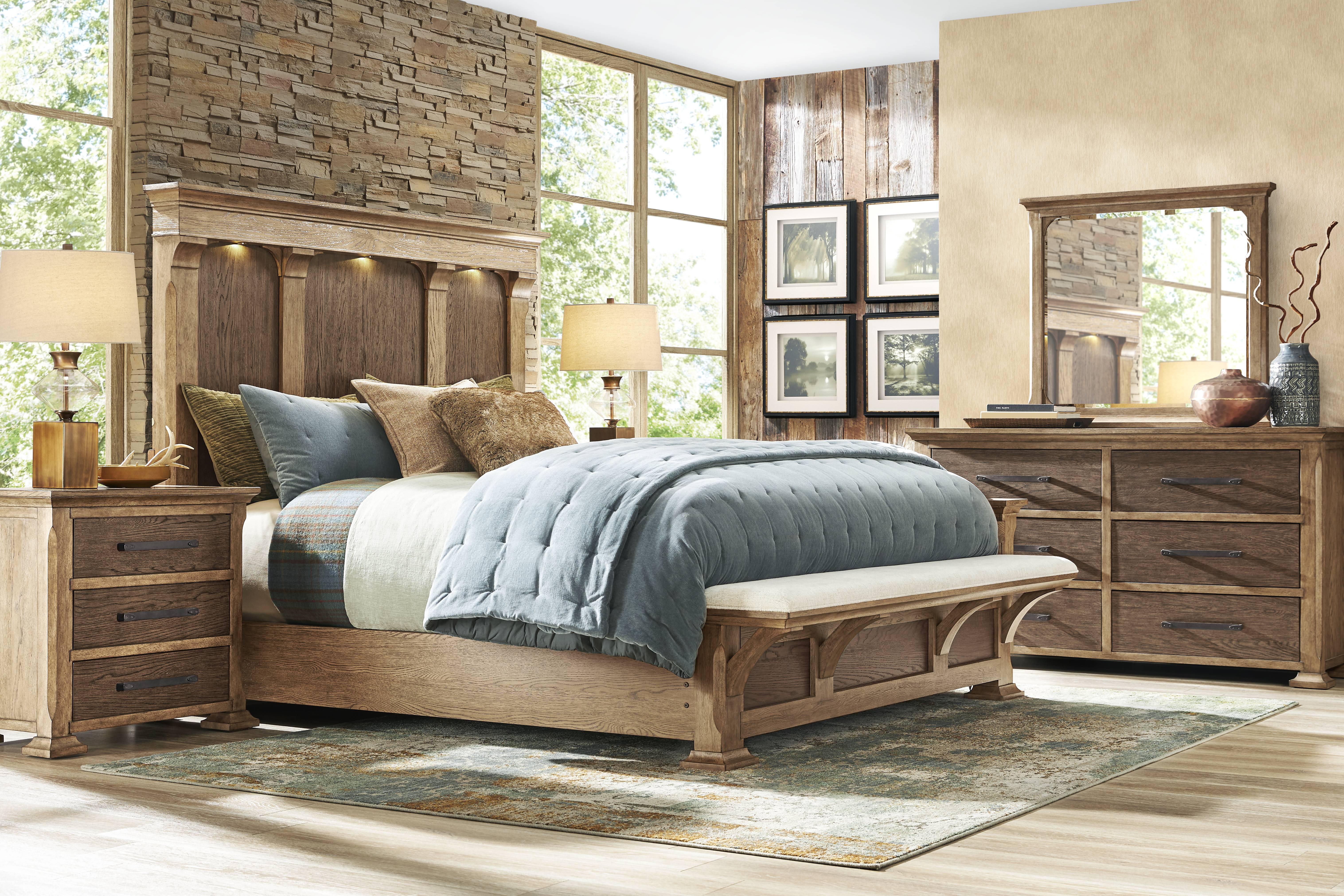 Telluride Brown 5 Pc King Panel Bedroom with Upholstered Bench - Thumbnail - Image 1
