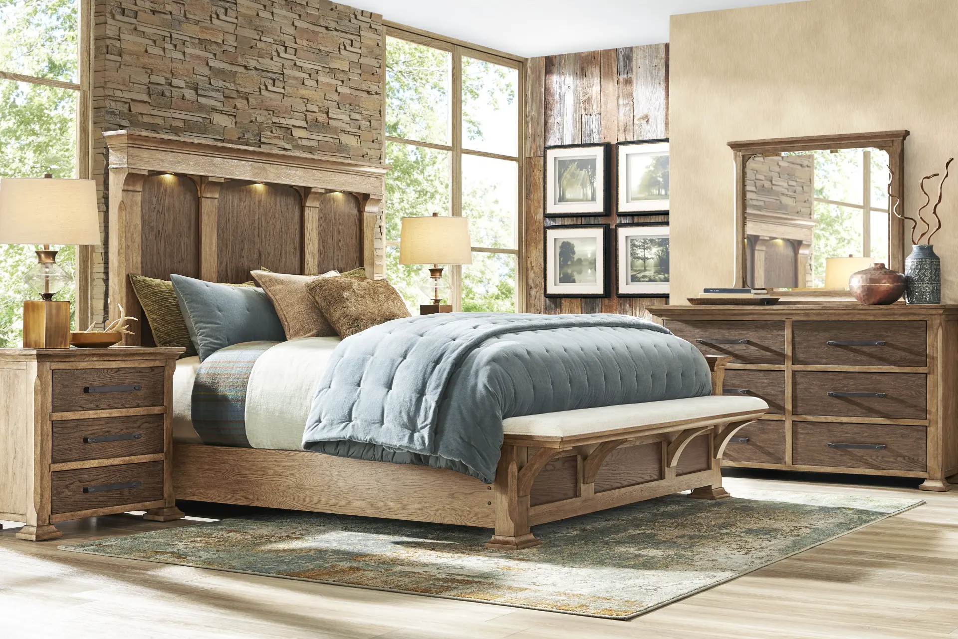 Telluride Brown 5 Pc King Panel Bedroom with Upholstered Bench