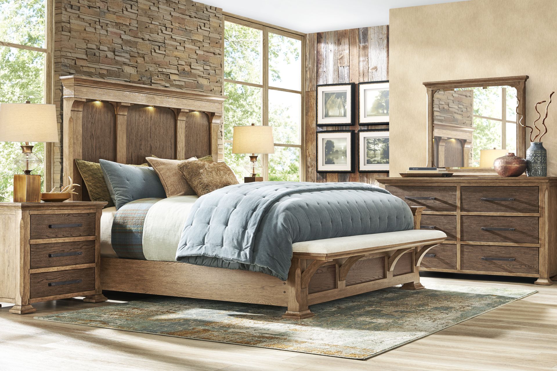 Telluride Brown 5 Pc Queen Panel Bedroom with Upholstered Bench - Image 1