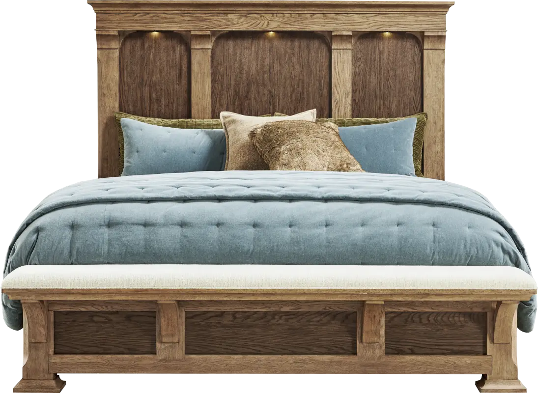 Telluride Brown King Panel Bed with Upholstered Bench
