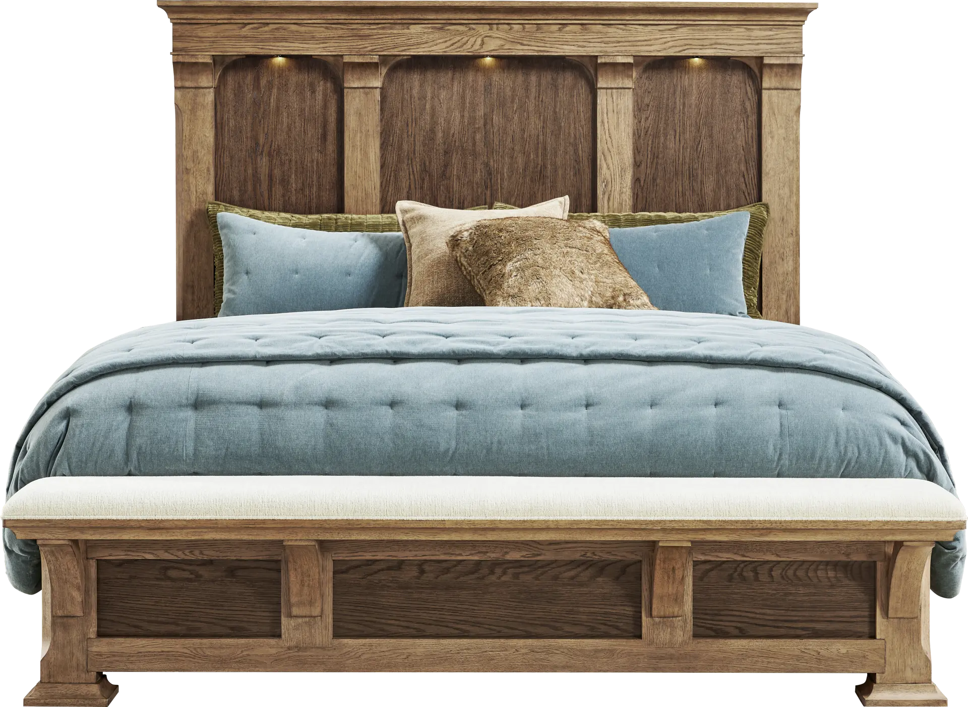 Telluride Brown King Panel Bed with Upholstered Bench