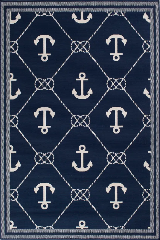 Cayson Anchor Navy 6'7 x 9'6 Indoor/Outdoor Rug