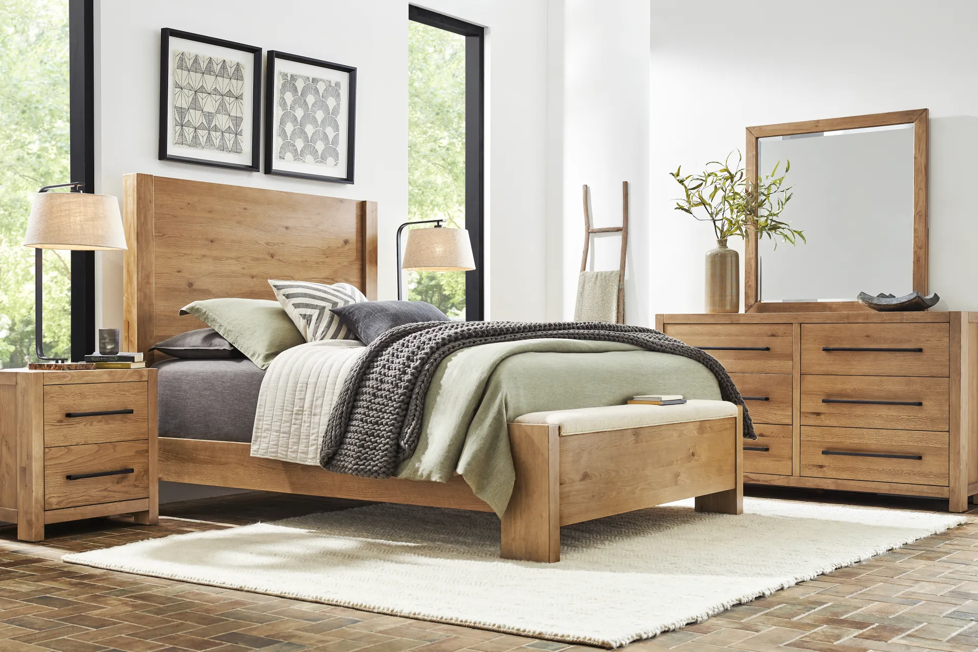 Ithaca Natural 3 Pc King Panel Bed with Bench - Image 1