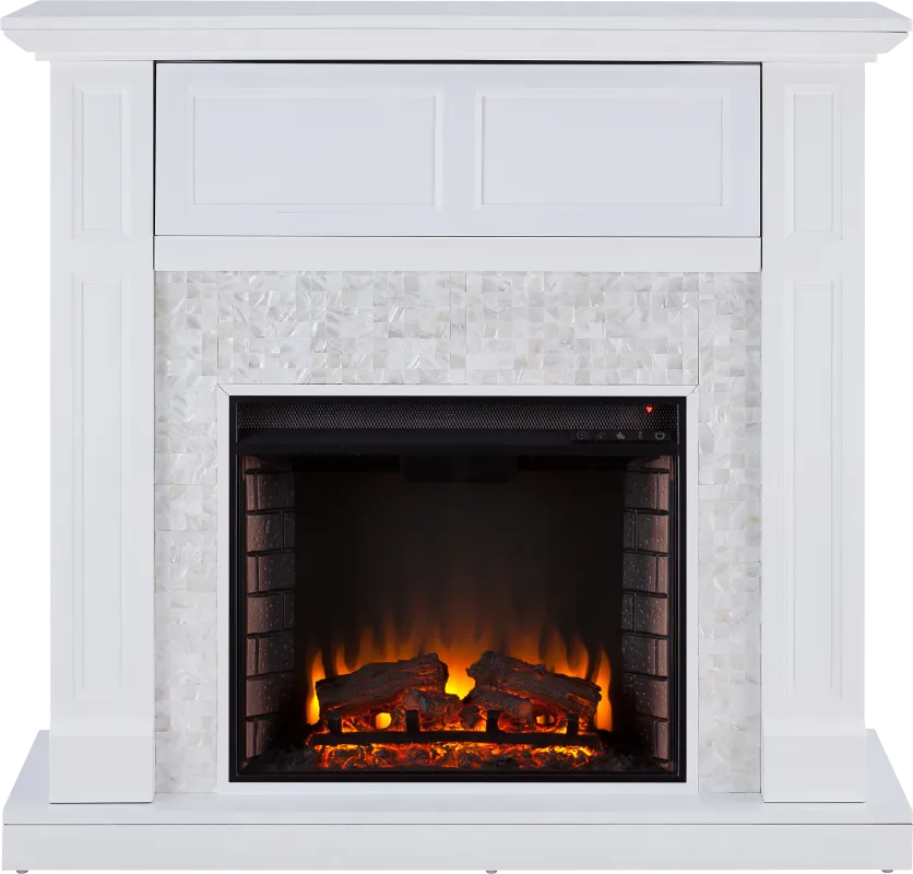 Novatak White 45.5 in. Console with Electric Fireplace