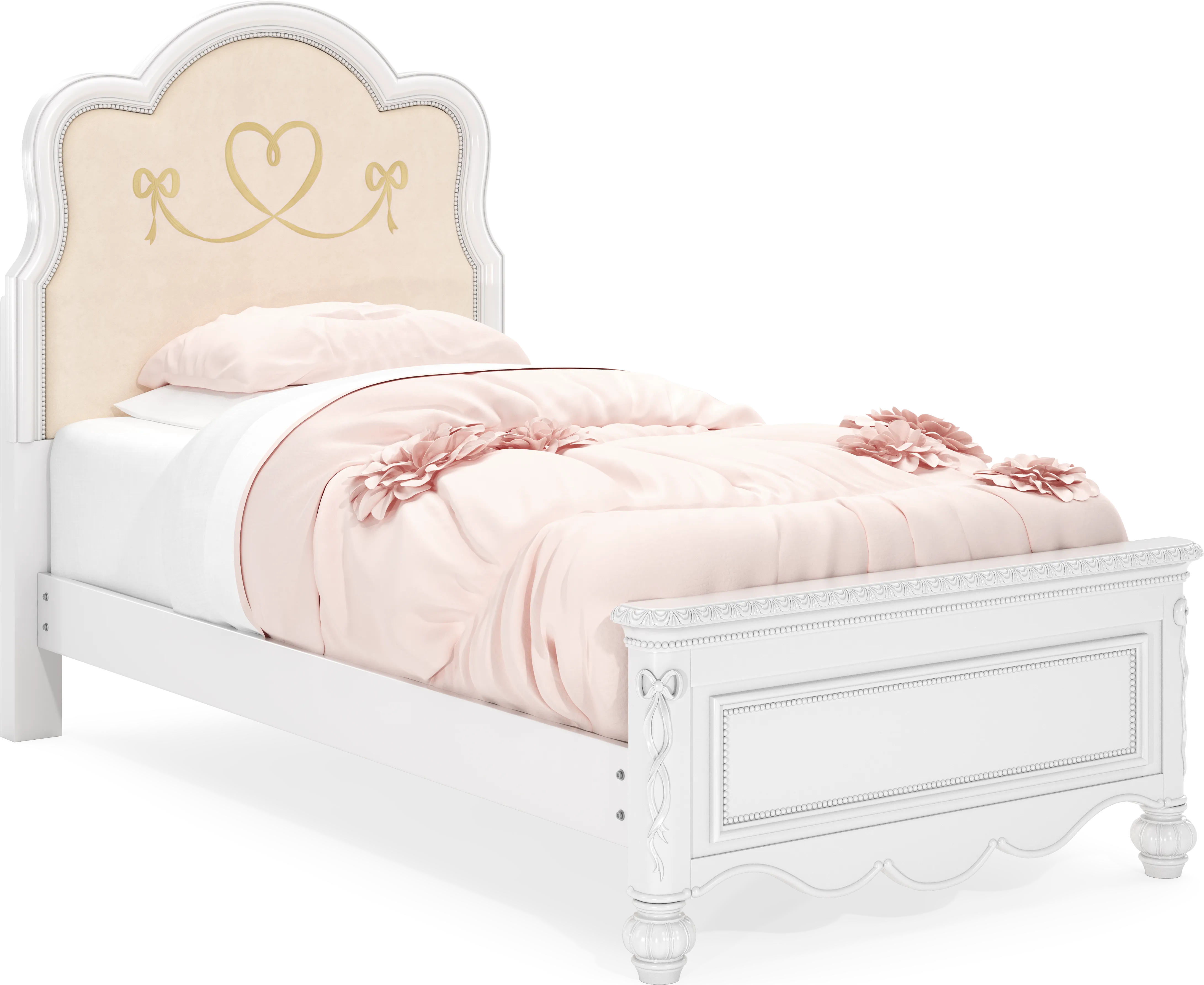 Disney Princess Sparkle White Twin Upholstered Panel Bed - Thumbnail - Image 1