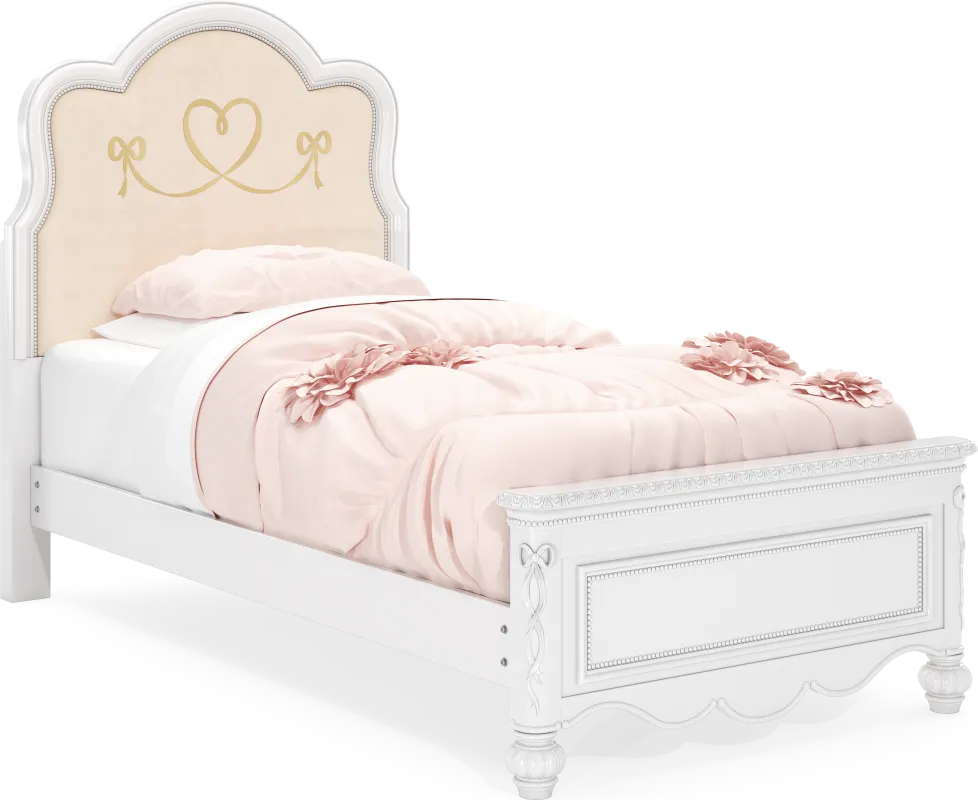 Disney Princess Sparkle White Twin Upholstered Panel Bed