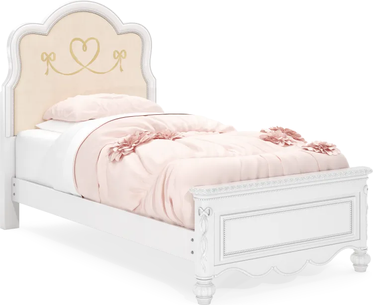 twin wood and upholstered bed