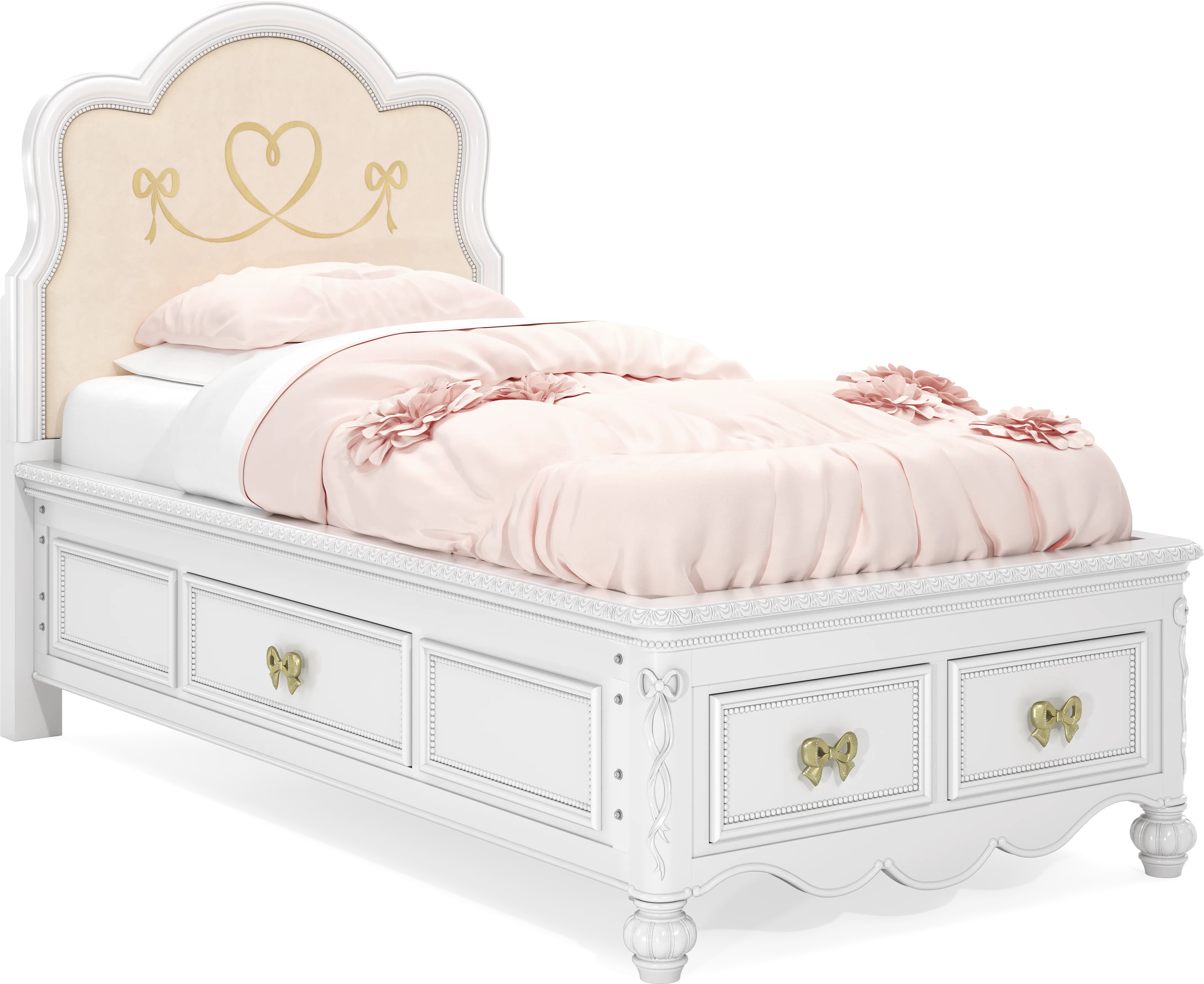 Disney Princess Sparkle White Twin Upholstered Panel Storage Bed - Thumbnail - Image 1