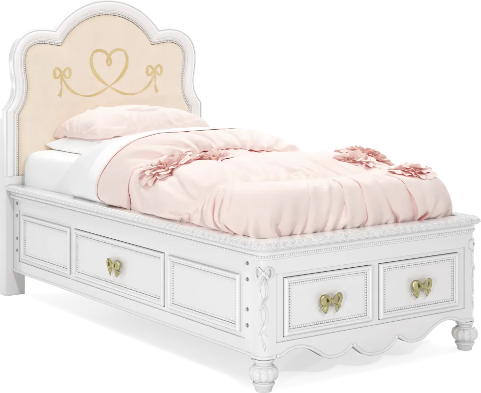 Disney Princess Sparkle White Twin Upholstered Panel Storage Bed