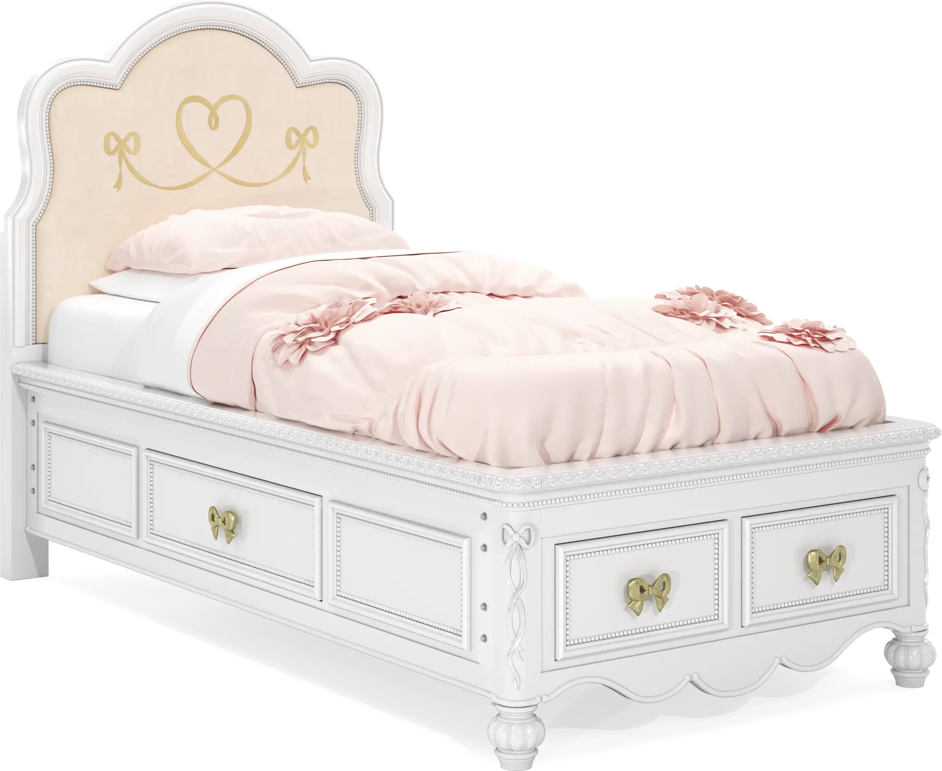 Disney Princess Sparkle White Twin Upholstered Panel Storage Bed
