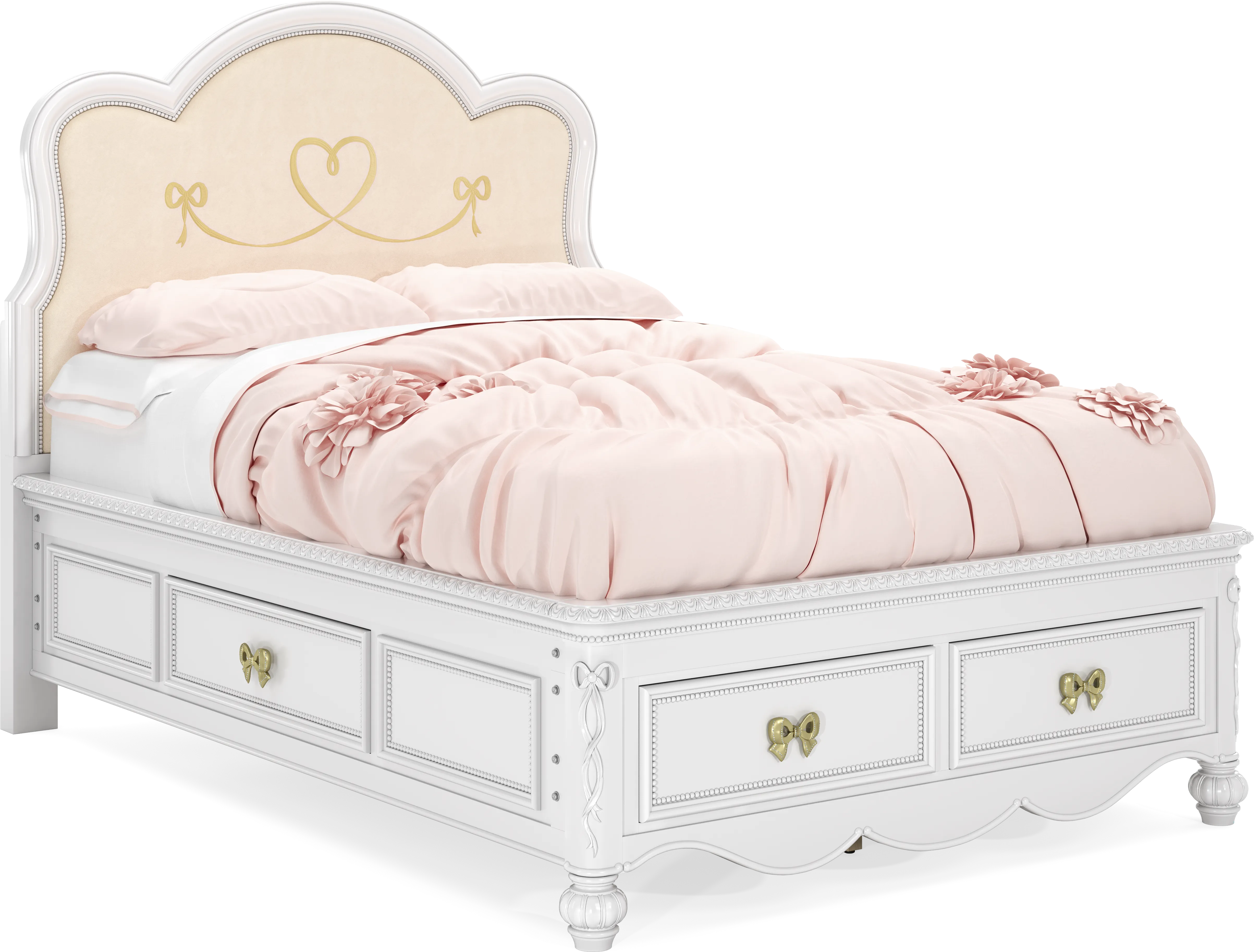 Disney Princess Sparkle White Full Upholstered Panel Storage Bed - Thumbnail - Image 1