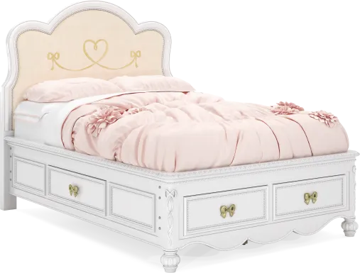 Disney Princess Sparkle White Full Upholstered Panel Storage Bed