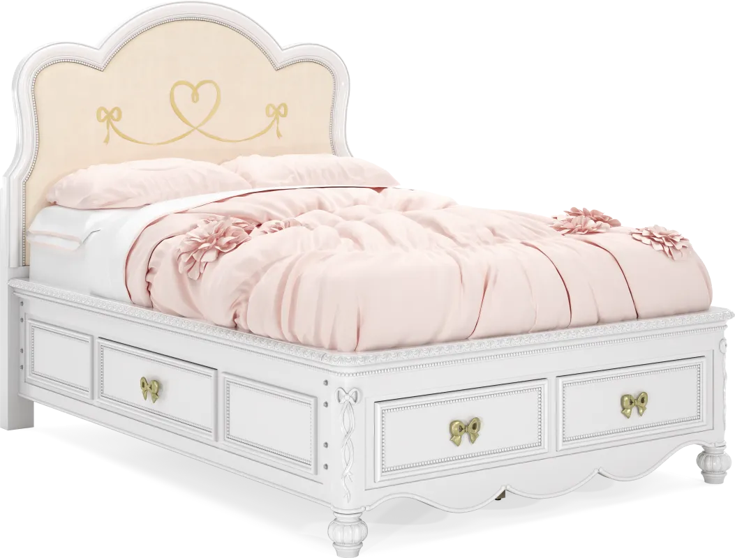 Disney Princess Sparkle White Full Upholstered Panel Storage Bed