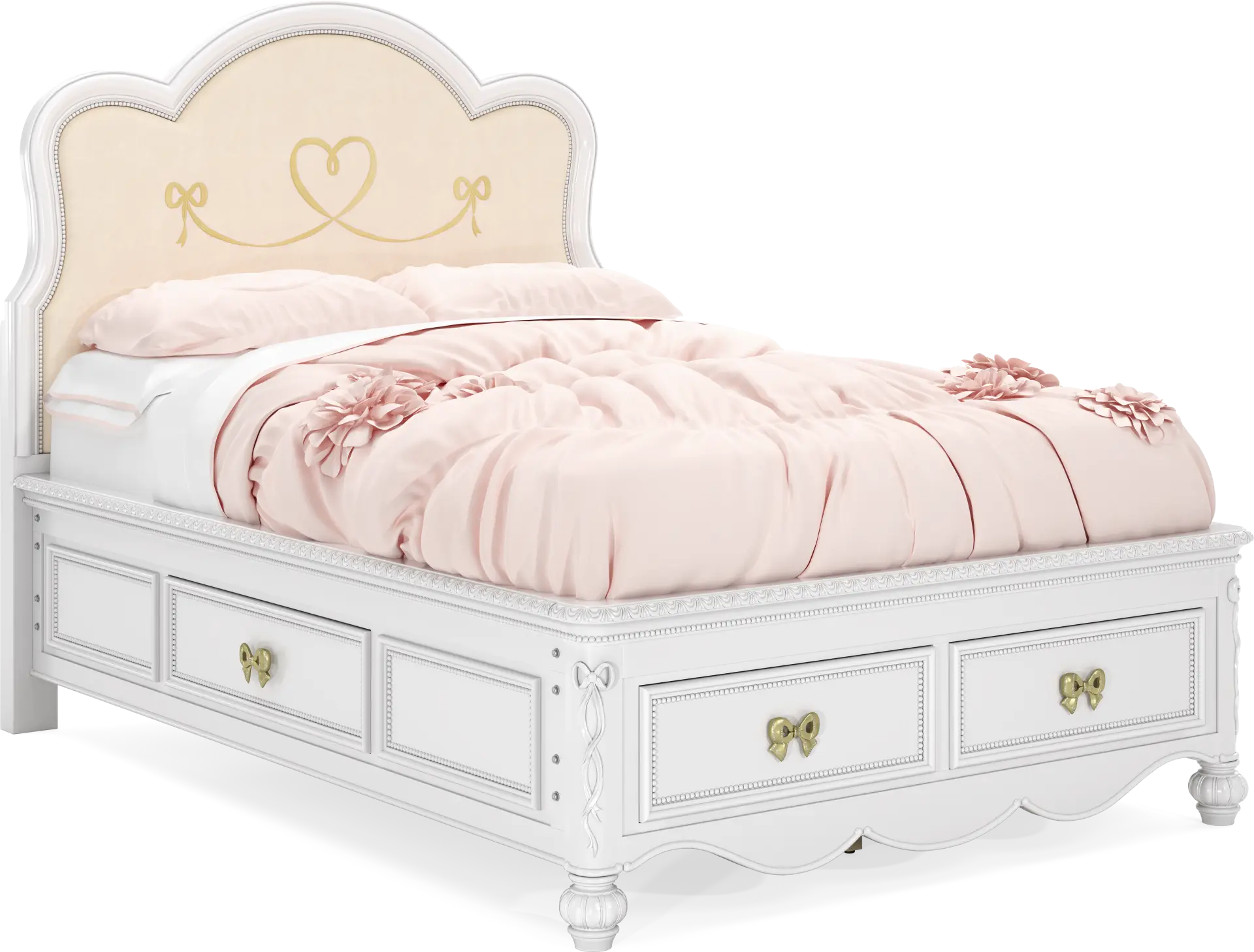Disney Princess Sparkle White Full Upholstered Panel Storage Bed