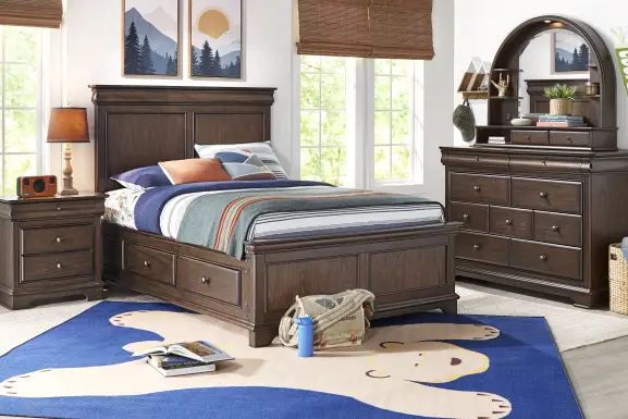 Kids Oberon Chocolate Full Panel Bedroom with Storage Side Rails