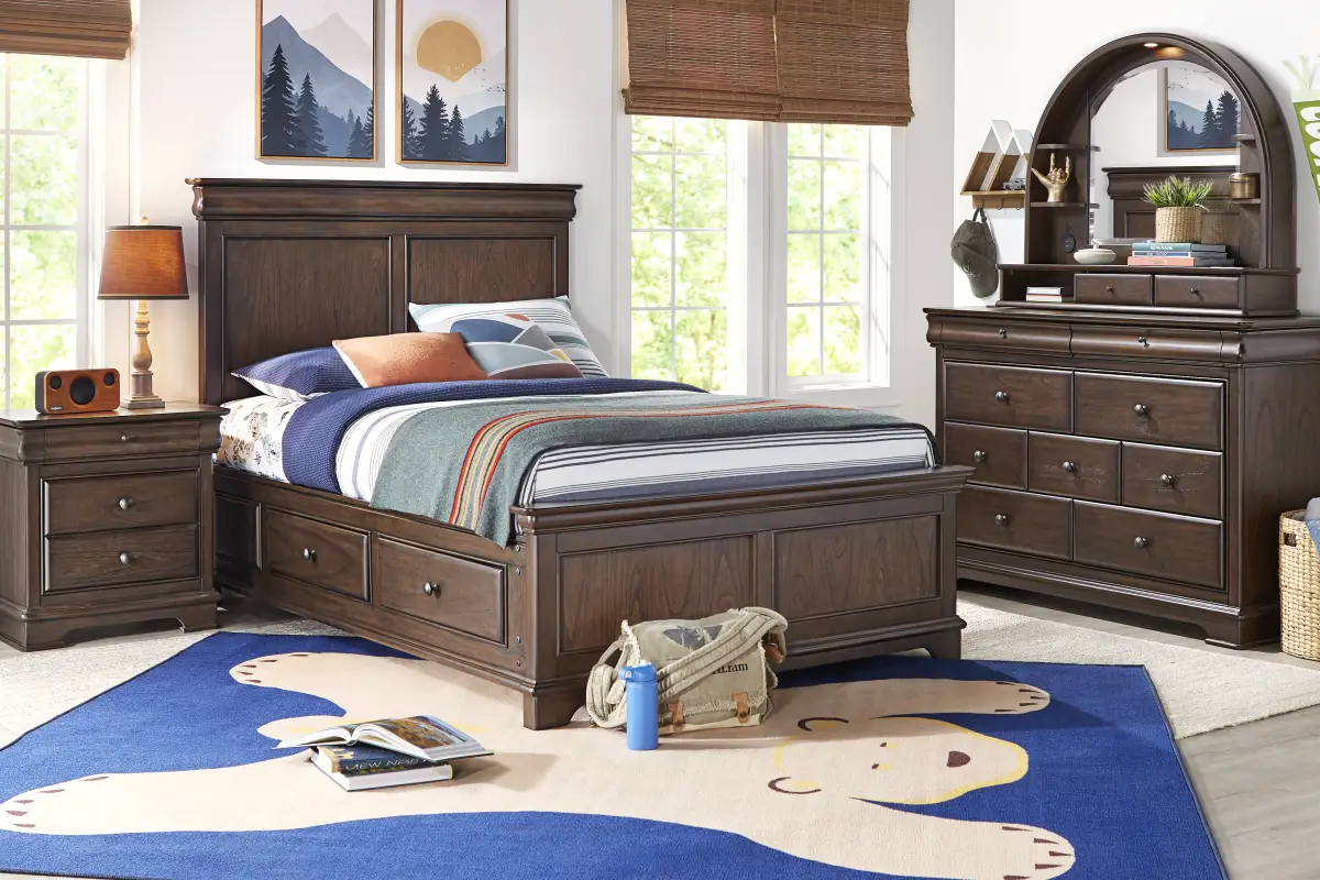 Kids Oberon Chocolate Full Panel Bedroom with Storage Side Rails