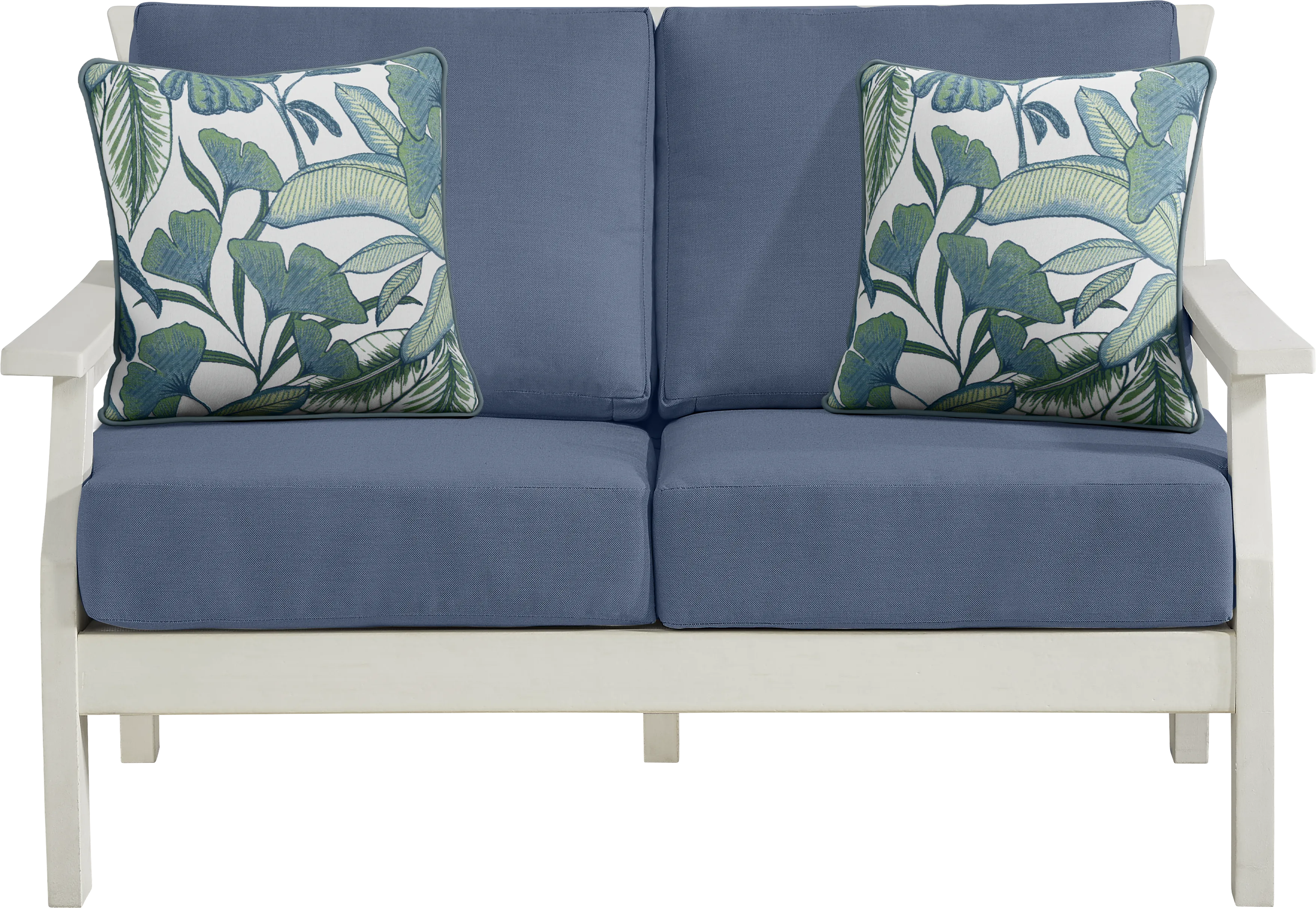 Eastlake White 4 Pc Outdoor Loveseat Seating Set with Blueberry Cushions - Thumbnail - Image 2