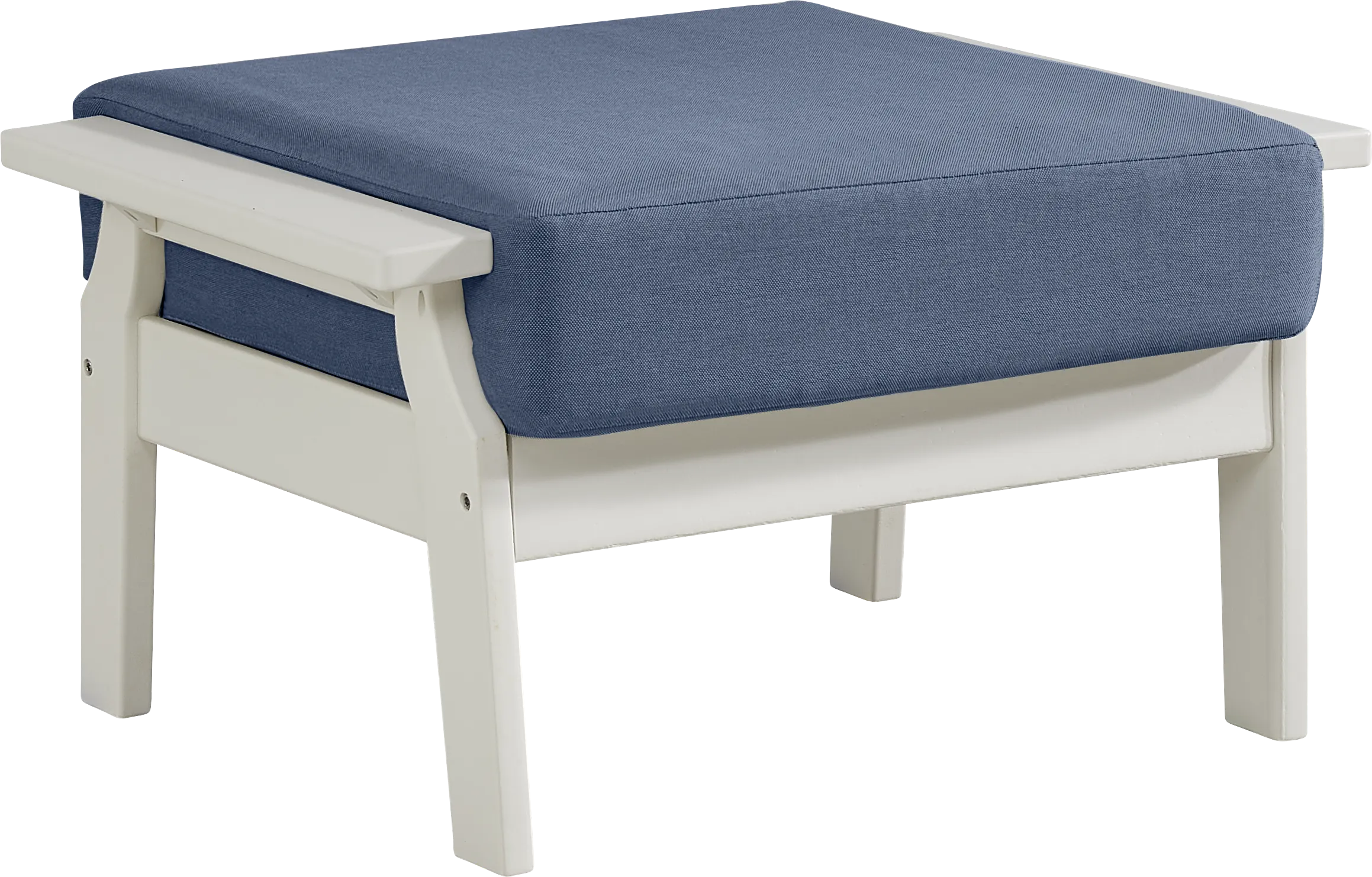 Eastlake White Outdoor Ottoman with Blueberry Cushion - Thumbnail - Image 1