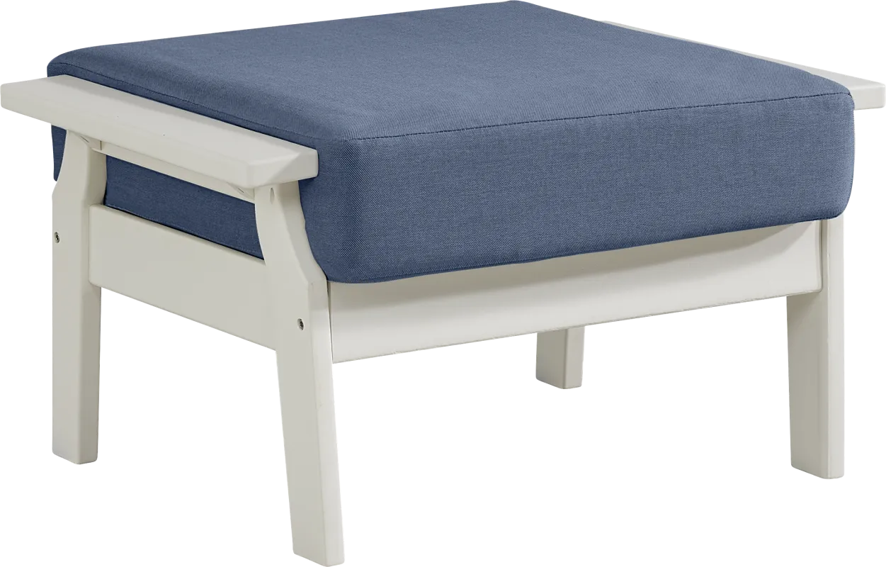 Eastlake White Outdoor Ottoman with Blueberry Cushion