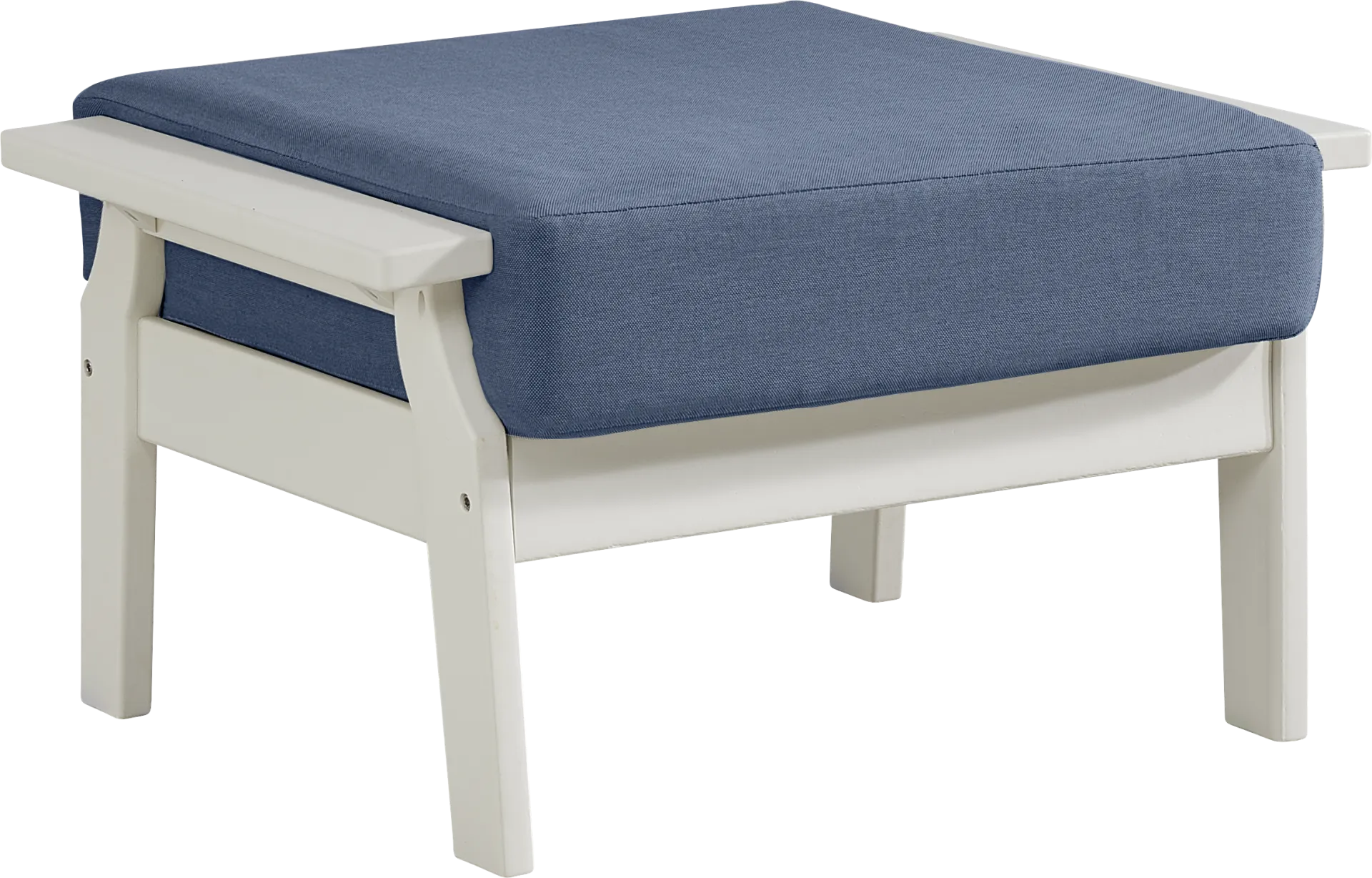 Eastlake White Outdoor Ottoman with Blueberry Cushion - Image 1