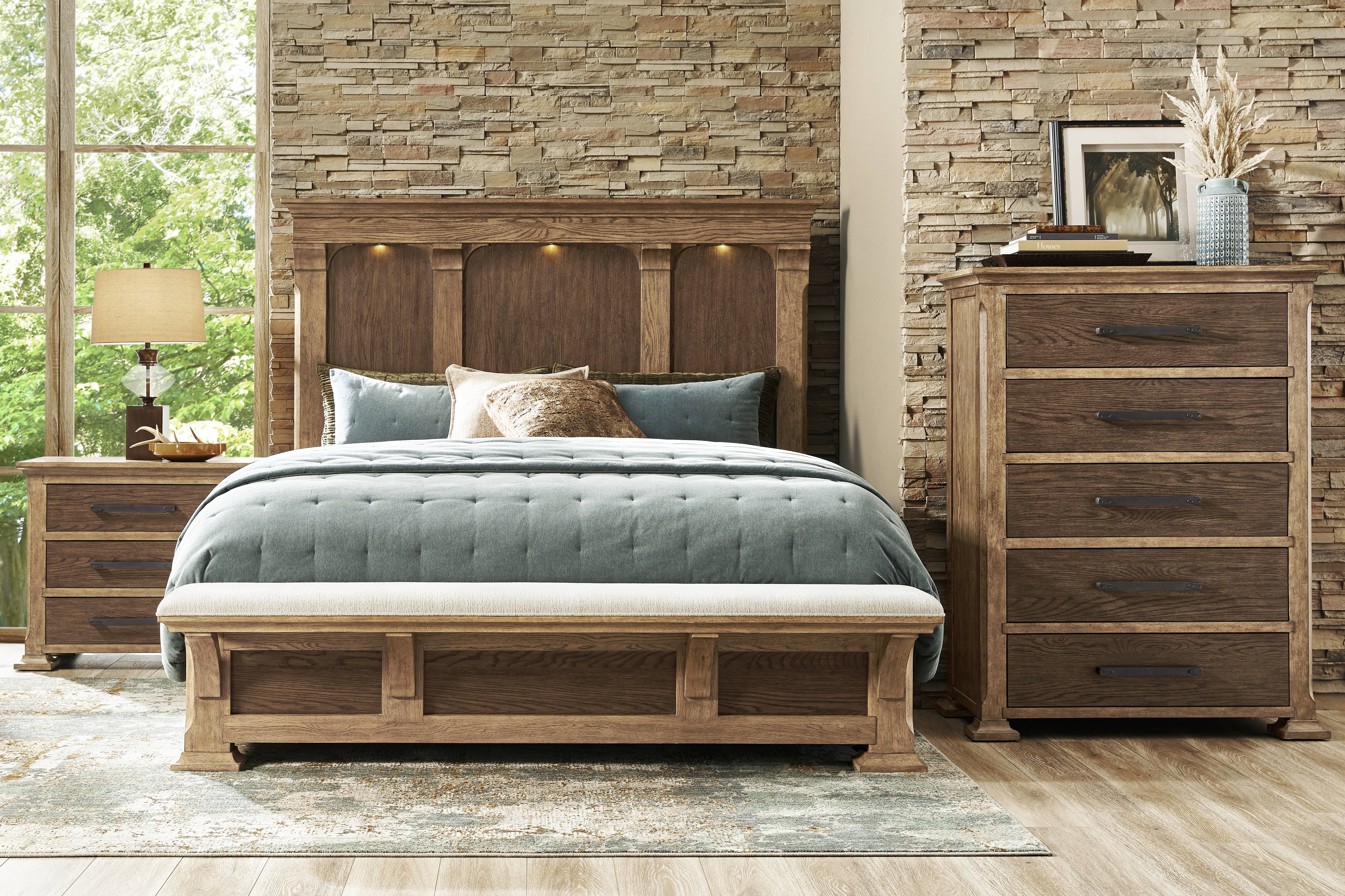 Telluride Brown King Panel Bed with Upholstered Bench - Thumbnail - Image 2