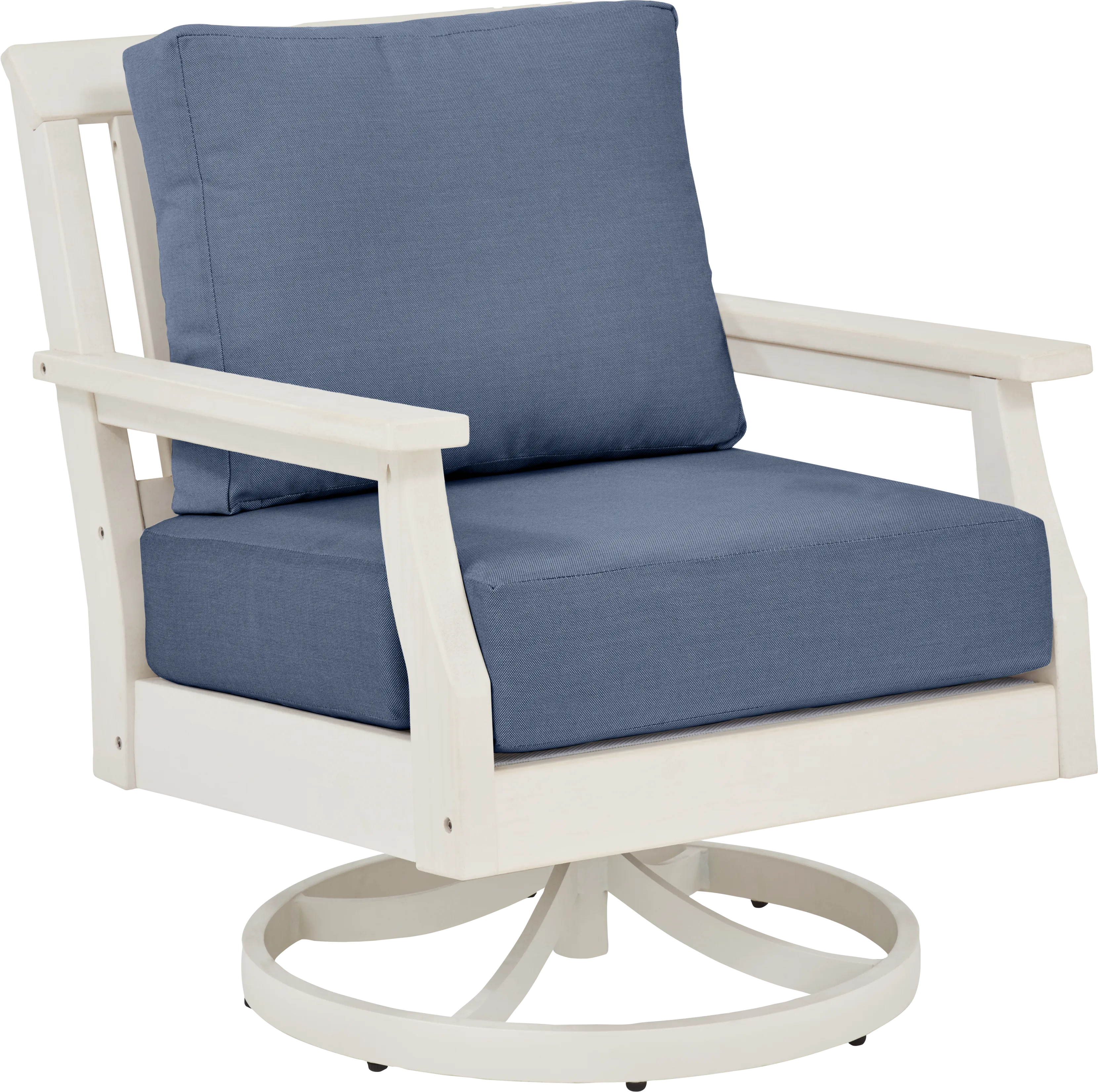 Eastlake White Outdoor Swivel Rocker Chair with Blueberry Cushions - Thumbnail - Image 1