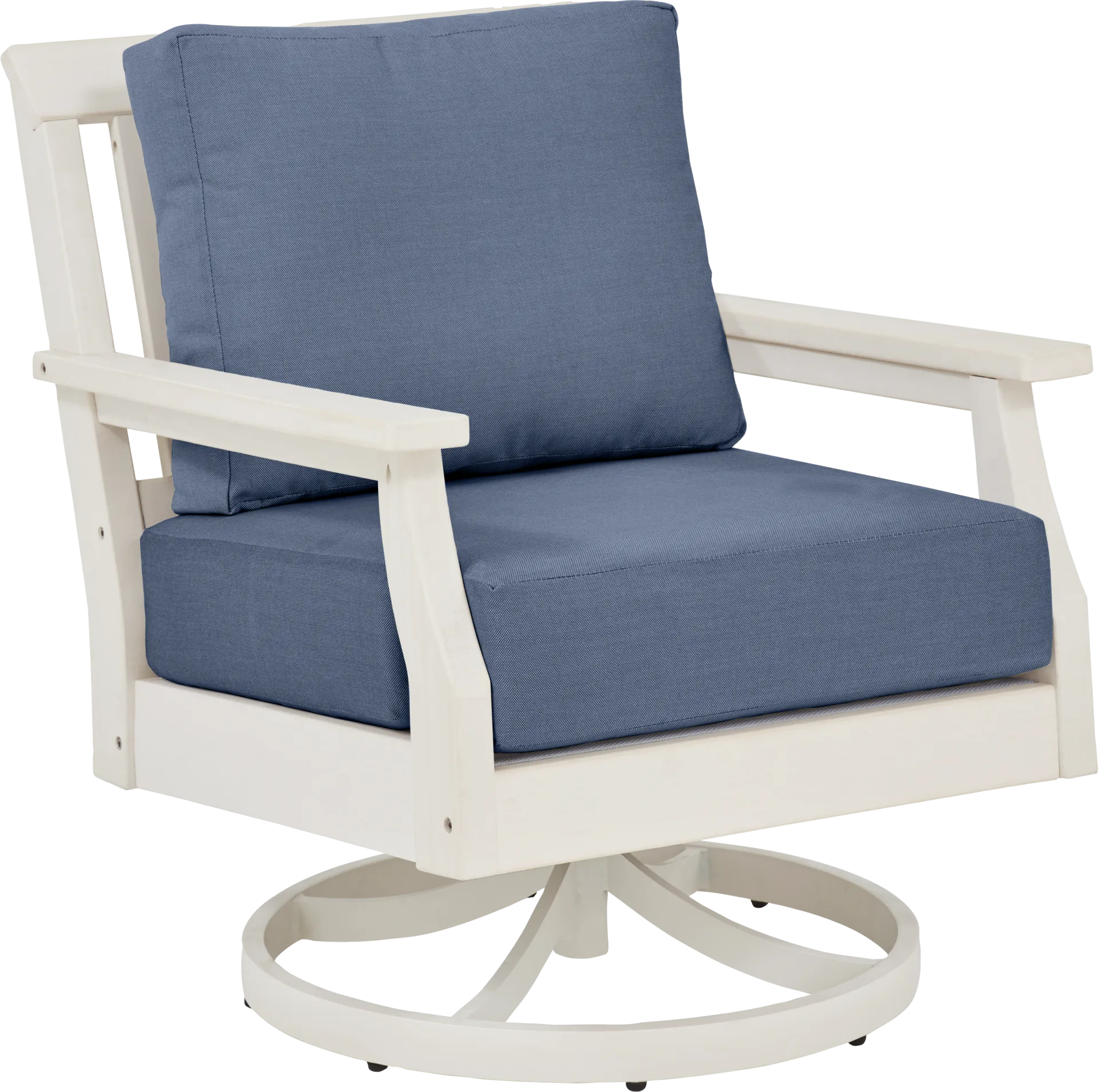 Eastlake White Outdoor Swivel Rocker Chair with Blueberry Cushions - Image 1