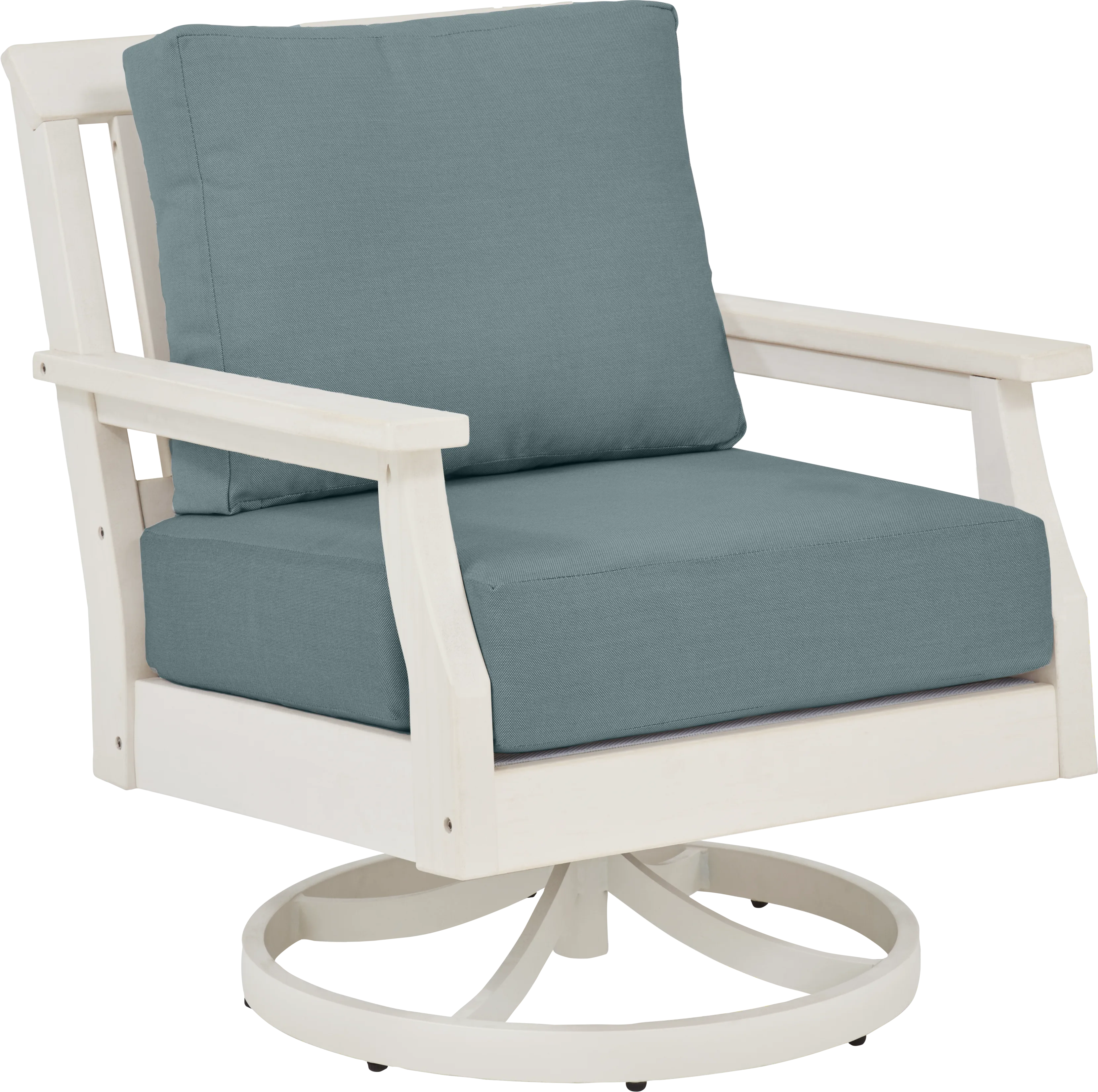 Eastlake White Outdoor Swivel Rocker Chair with Breeze Cushions - Thumbnail - Image 1