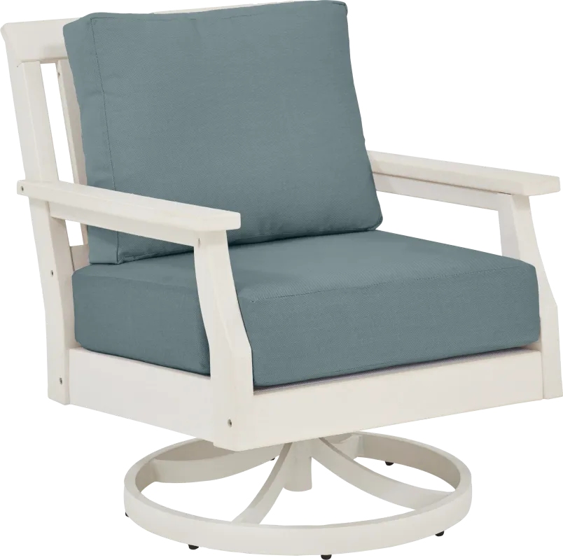 Eastlake White Outdoor Swivel Rocker Chair with Breeze Cushions