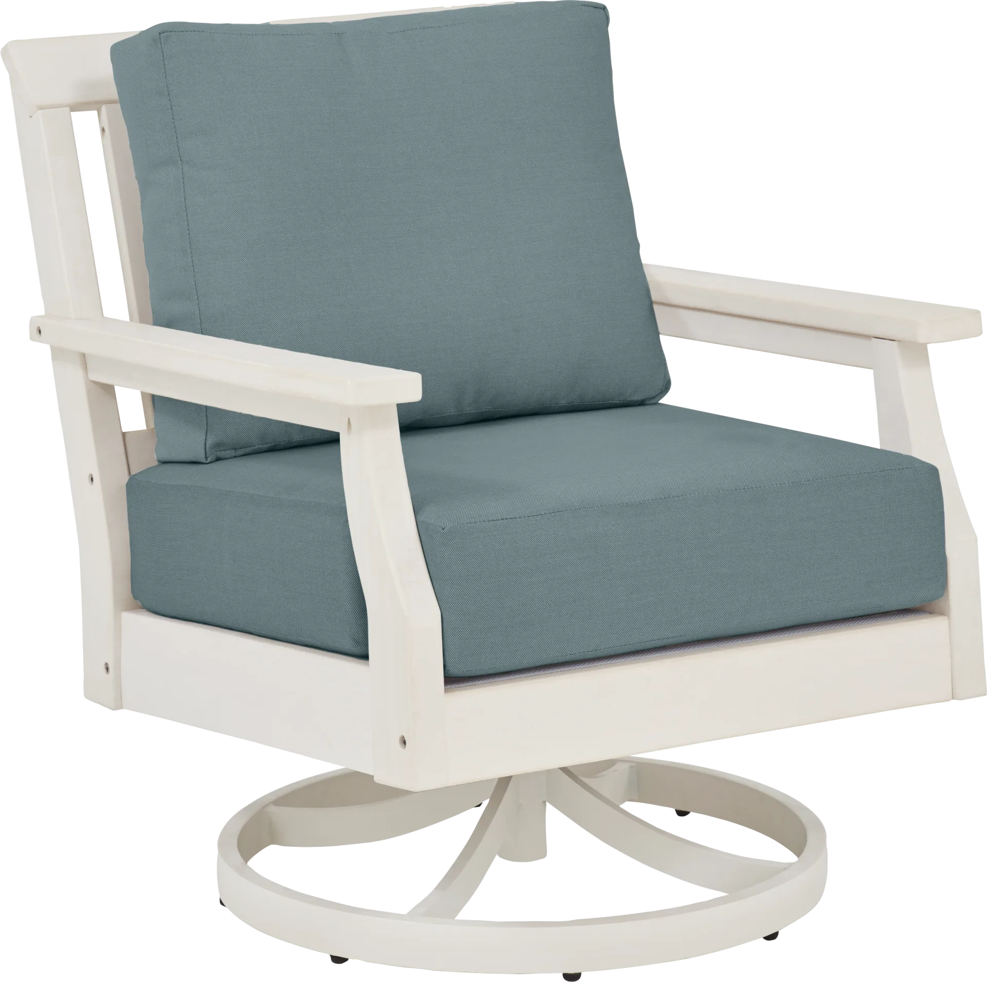 Eastlake White Outdoor Swivel Rocker Chair with Breeze Cushions - Image 1