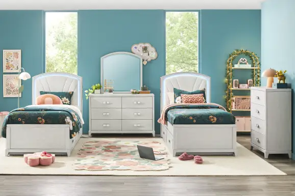 Kids Emilie Rose Twin Wirebrush Gray Upholstered Bedroom