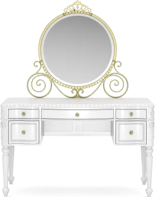 Disney Princess Sparkle White Desk with Carriage Mirror