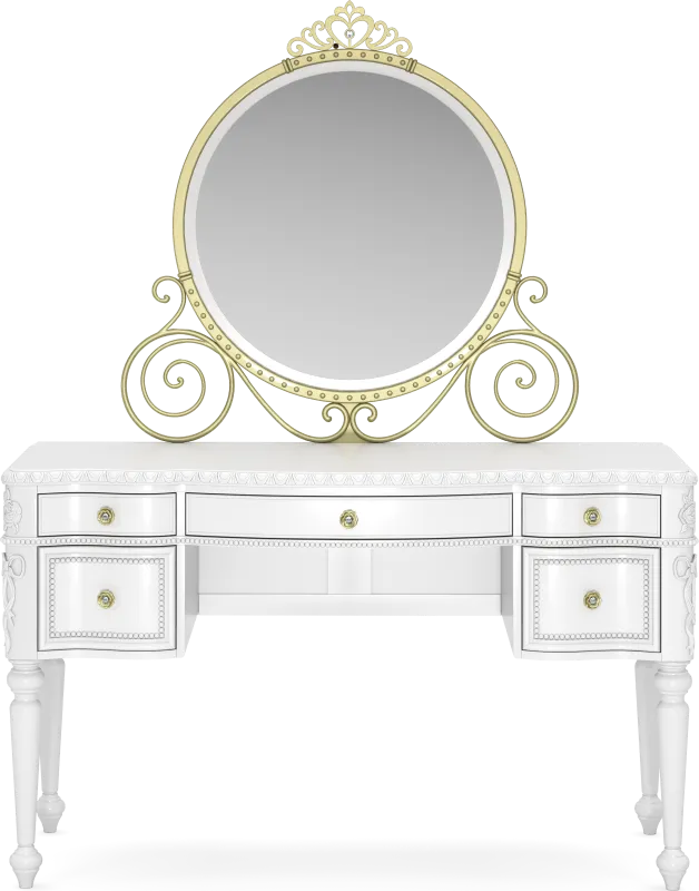 Disney Princess Sparkle White Desk with Carriage Mirror