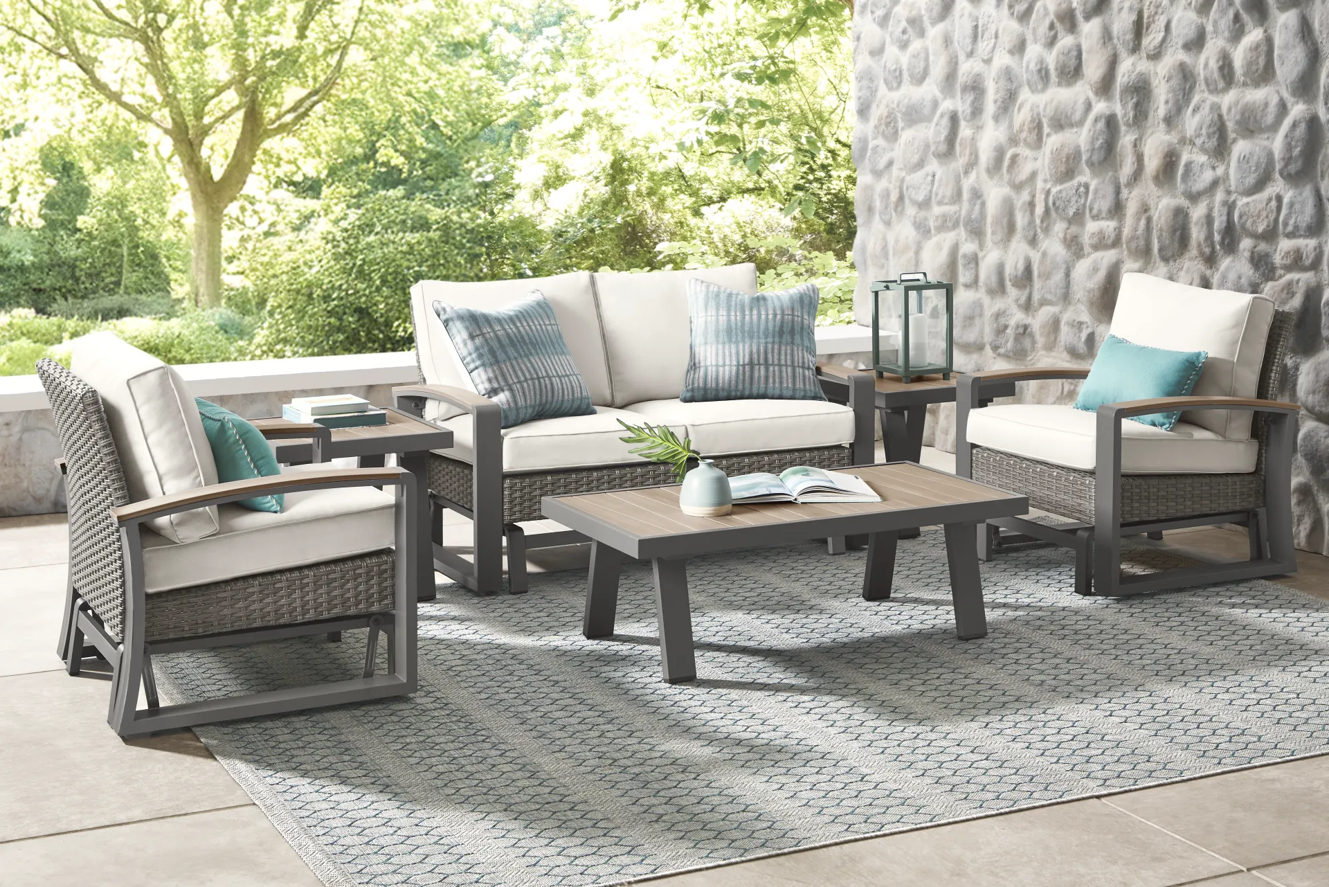 Randolph Gray 4 Pc Outdoor Glider Loveseat Seating Set - Image 1