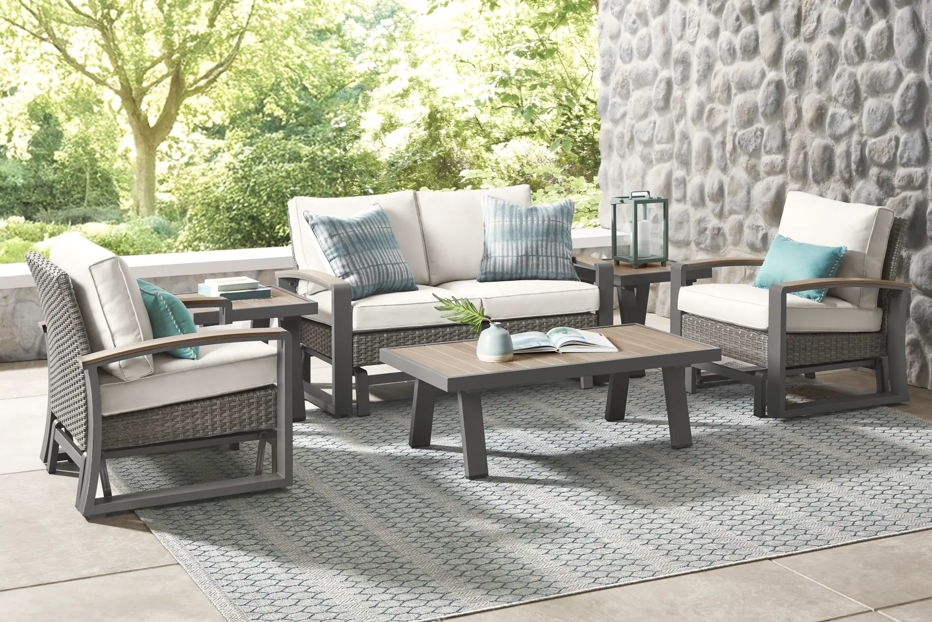 Randolph Gray 4 Pc Outdoor Glider Loveseat Seating Set