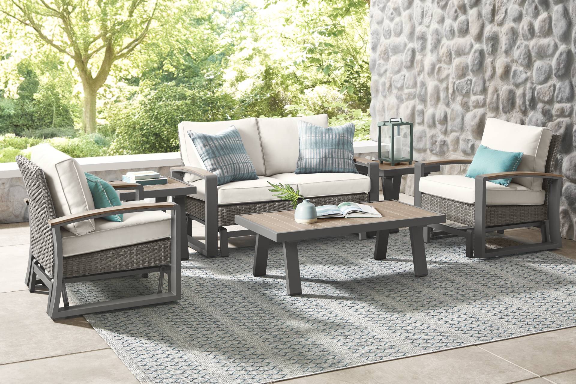 Randolph Gray 4 Pc Outdoor Glider Loveseat Seating Set full room