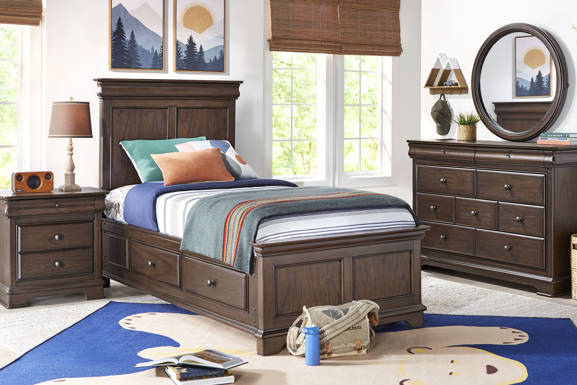 Kids Oberon Chocolate Twin Panel Bedroom with Storage Side Rails - Image 1