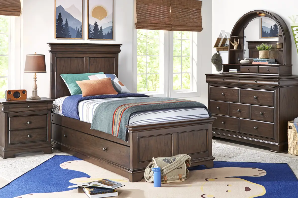 Kids Oberon Chocolate Arched Mirror with Hutch