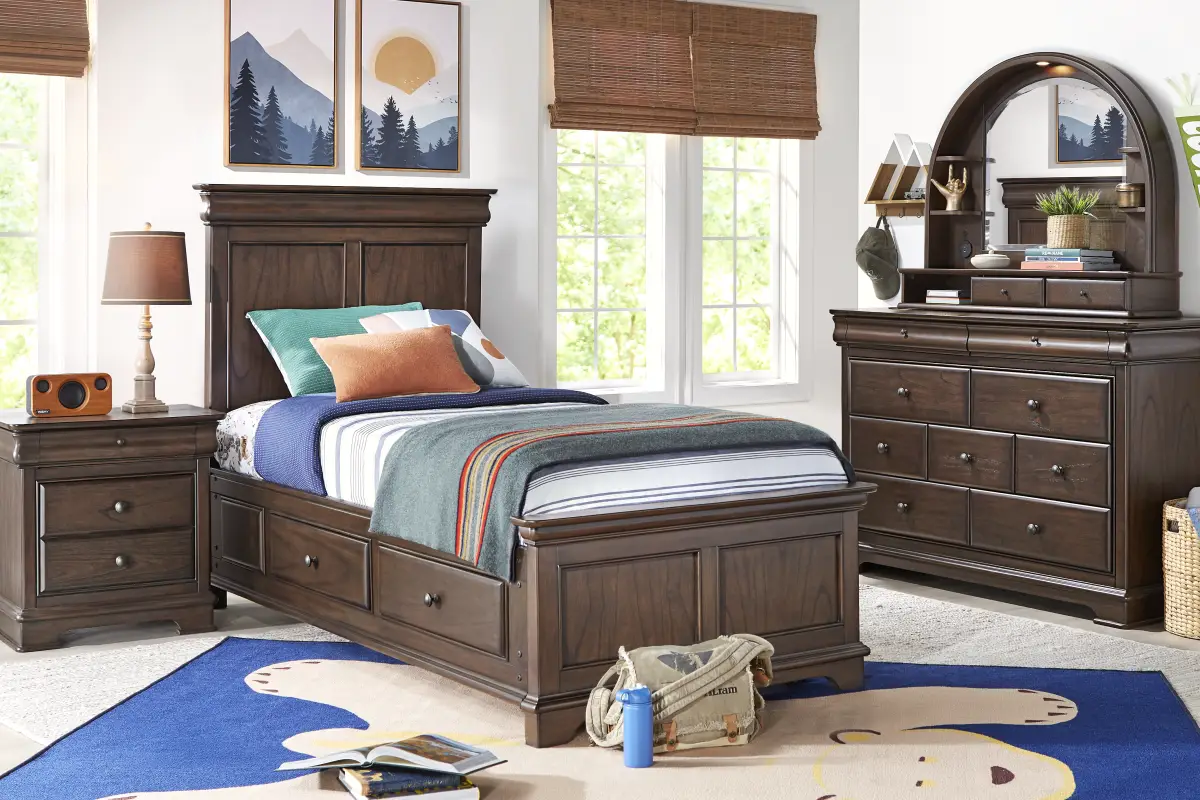 Kids Oberon Chocolate Twin Panel Bedroom with Storage Side Rails